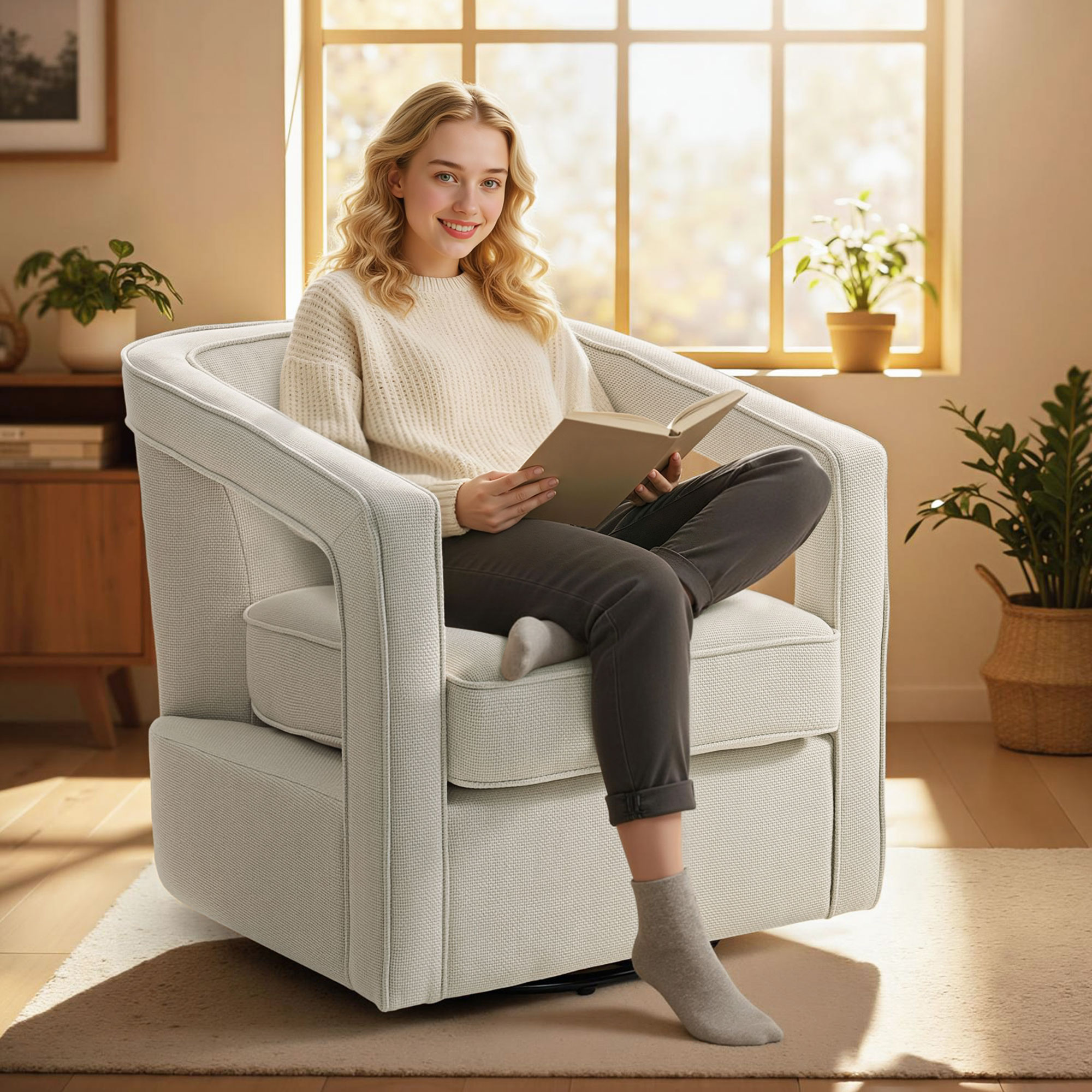 Kääntyvä lounge-tuoli, beige, 75 x 77 x 72 cm - Image 2