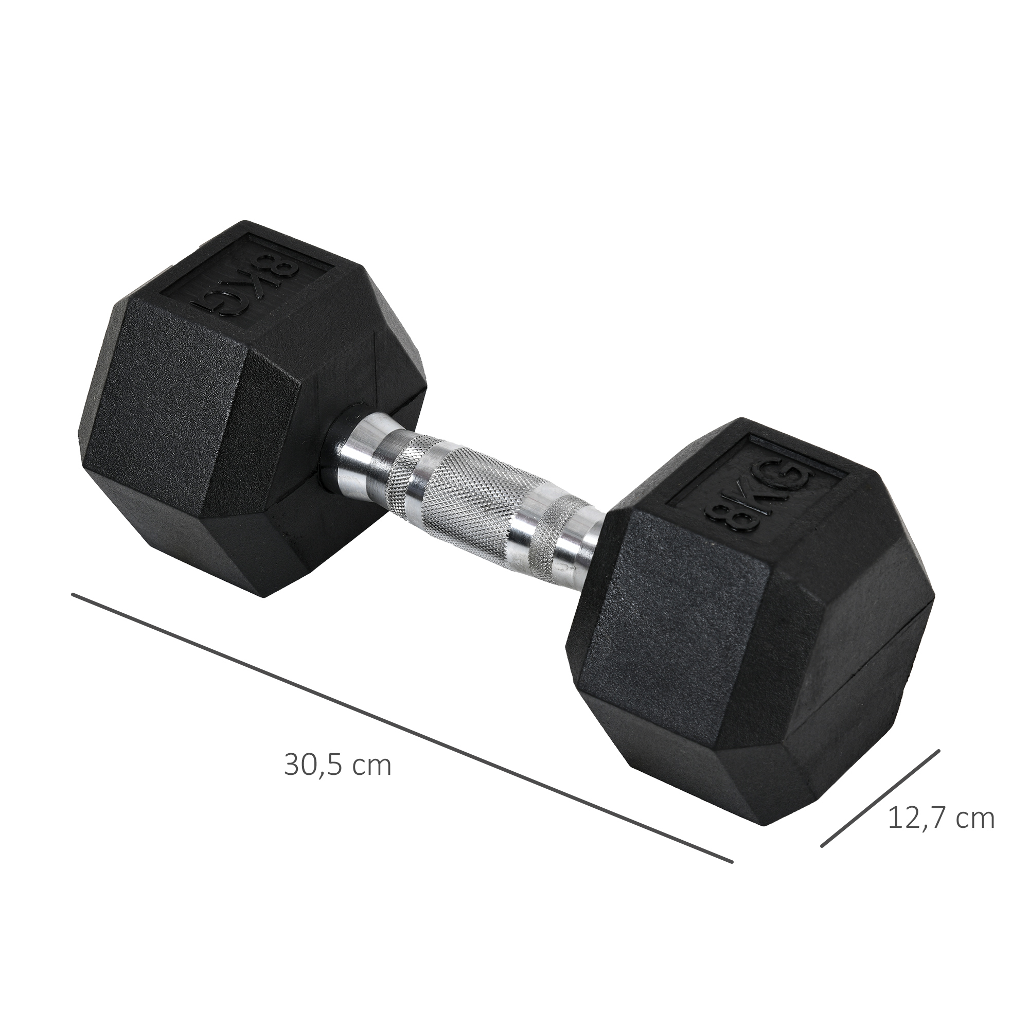 Kuusikulmainen käsipainosetti metallia ja kumia, musta, 2 x 8 kg - Image 3