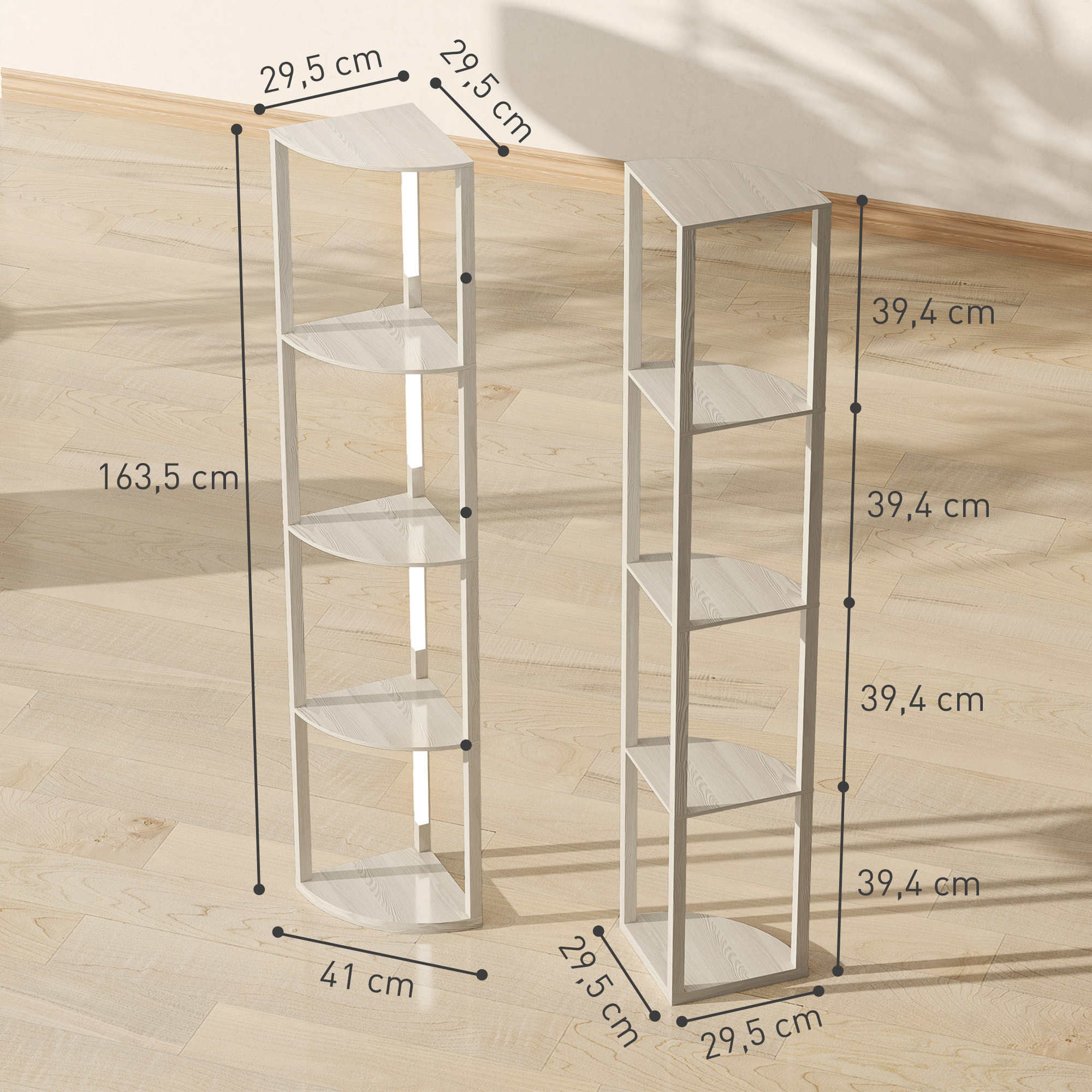 LED stāvlampa ar plauktiem, 4 plaukti, 41 x 29,5 x 163,5 cm, ozola krāsā - Image 3