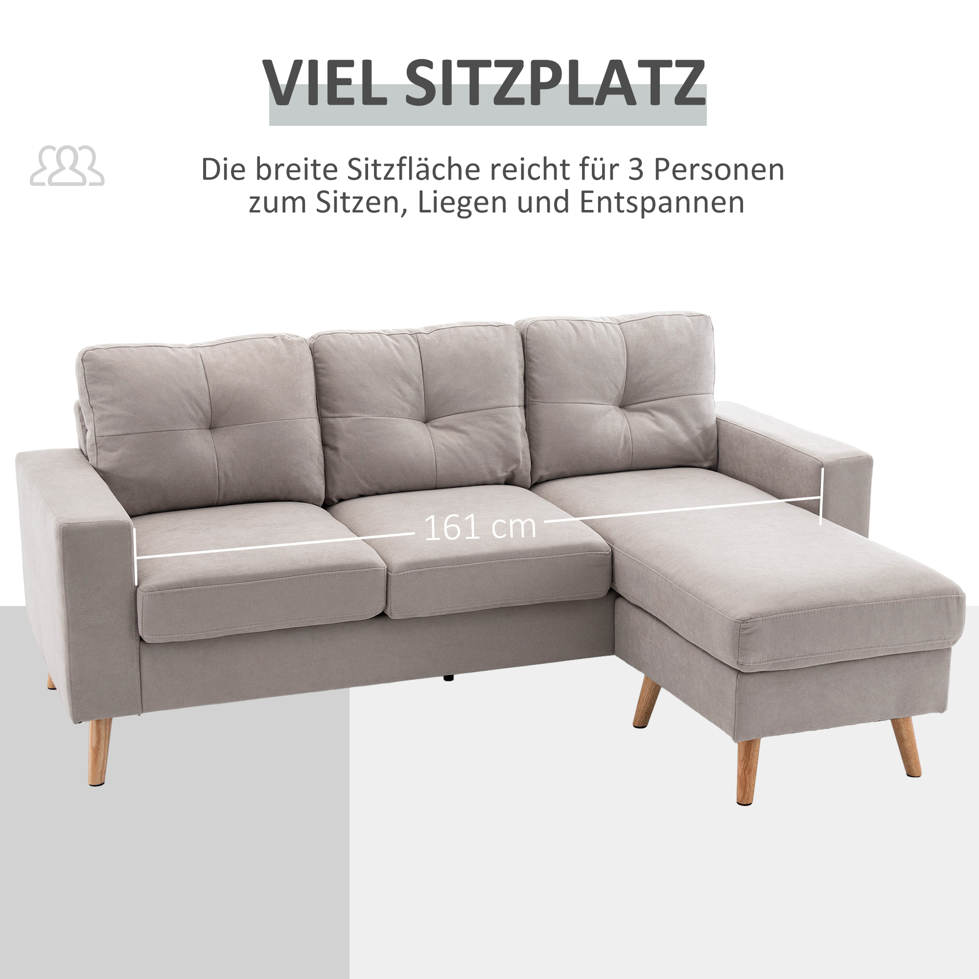 3 vietų kampinė sofa, lininės išvaizdos, apverčiama šezlongo dalis, 193 x 136 x 85 cm, šviesiai pilka - Image 5