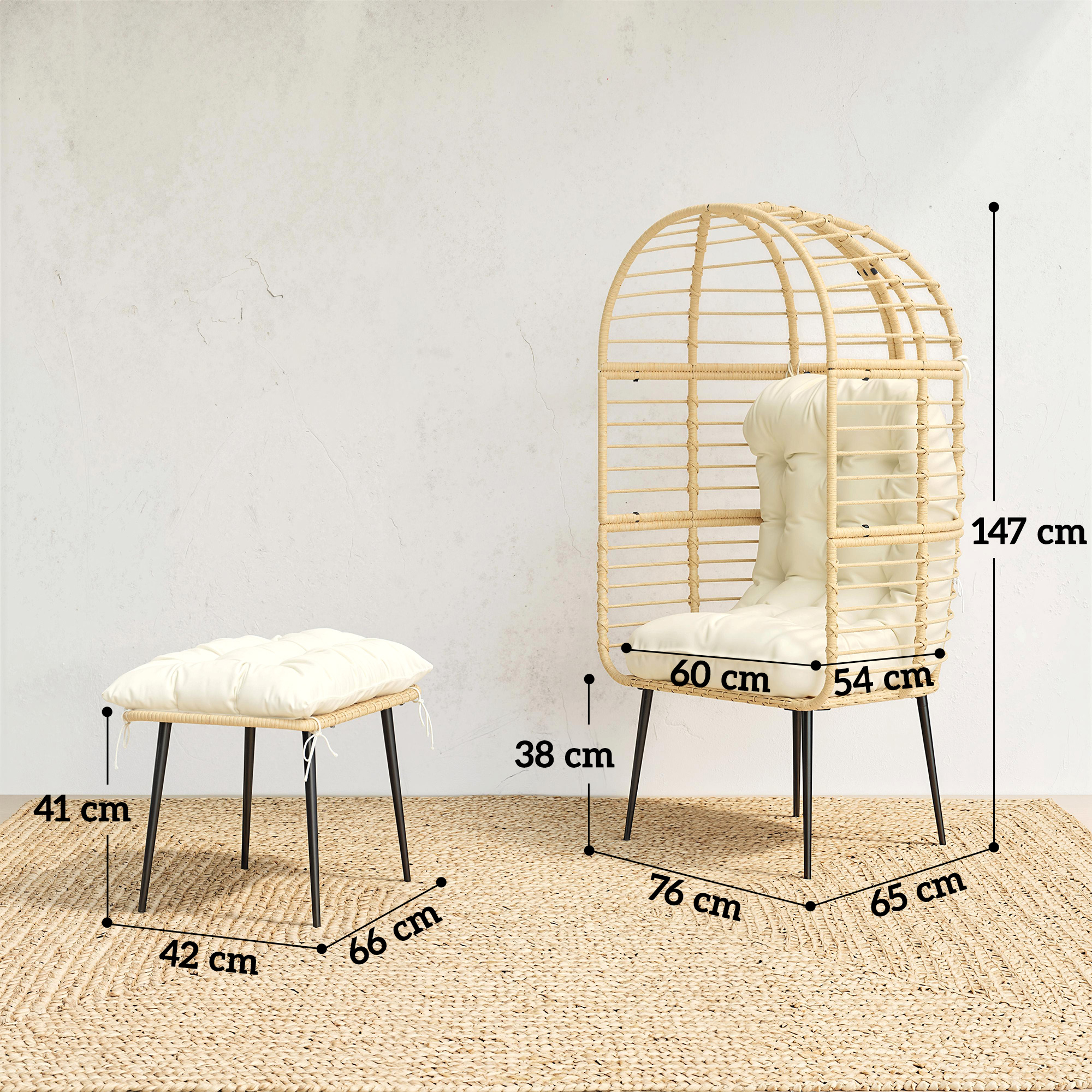 Munatuoli ja rahi, PE-rottinki, beige, 76 x 65 x 147 cm - Image 3