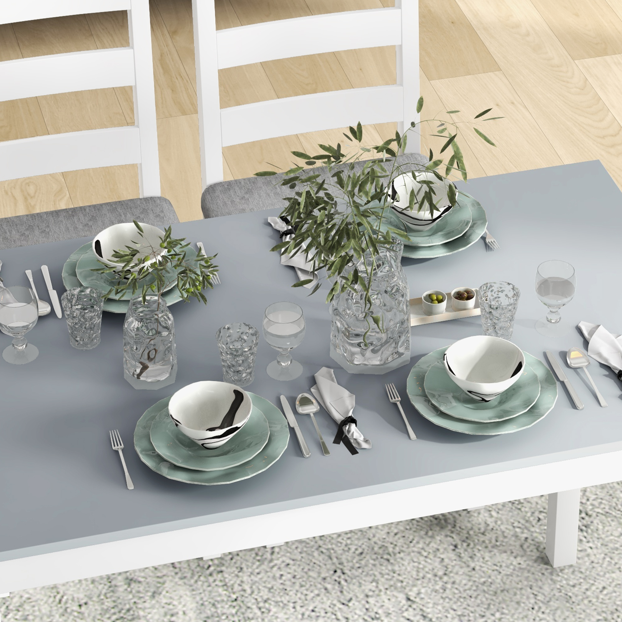 4-osaline söögikomplekt, hall + valge, 1 laud, 1 pink, 2 tooli - Image 8