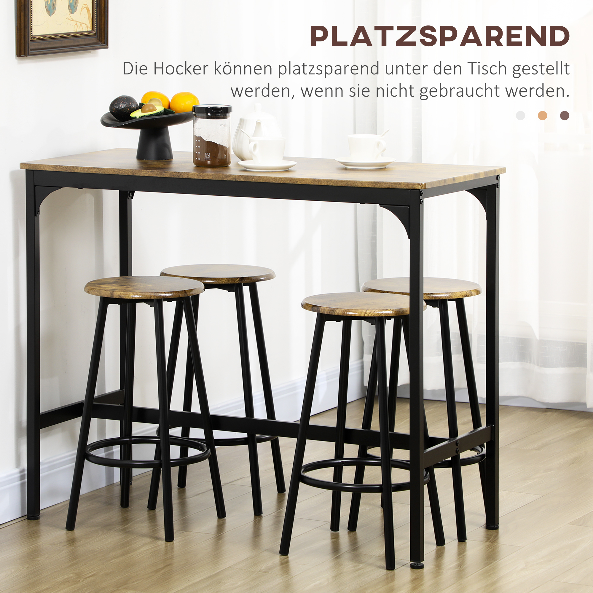 5 daļu bāra galda komplekts, industriāls dizains, rustic brown, 110 x 50 x 89,5 cm - Image 5