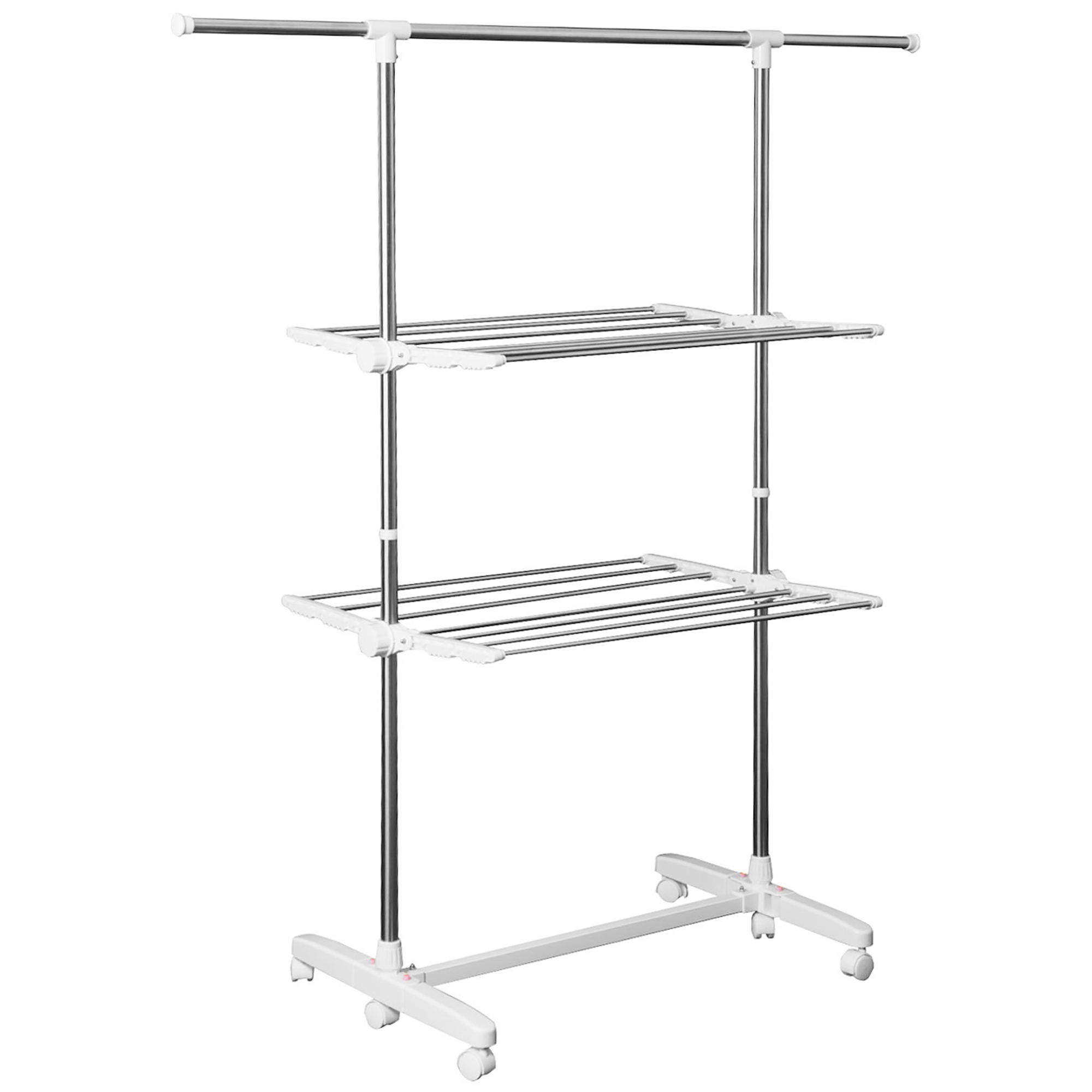 Tõmmatav pesukuivatusrest 3 tasandi, kokkupandavad küljed, rattad, 154 cm, valge