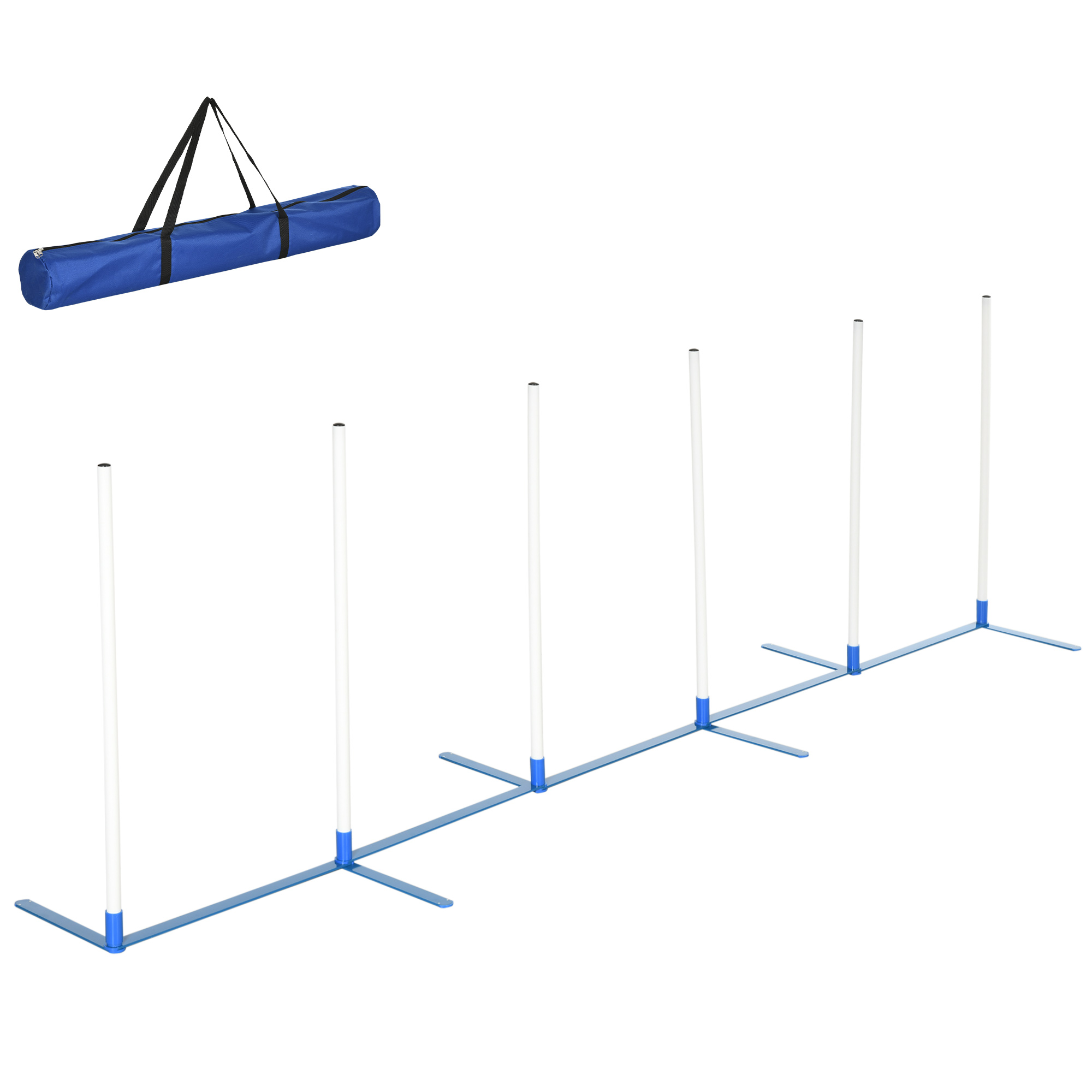 Suņu agility komplekts, 6 daļas, salokāms, zila un balta, 305 x 60 x 94 cm