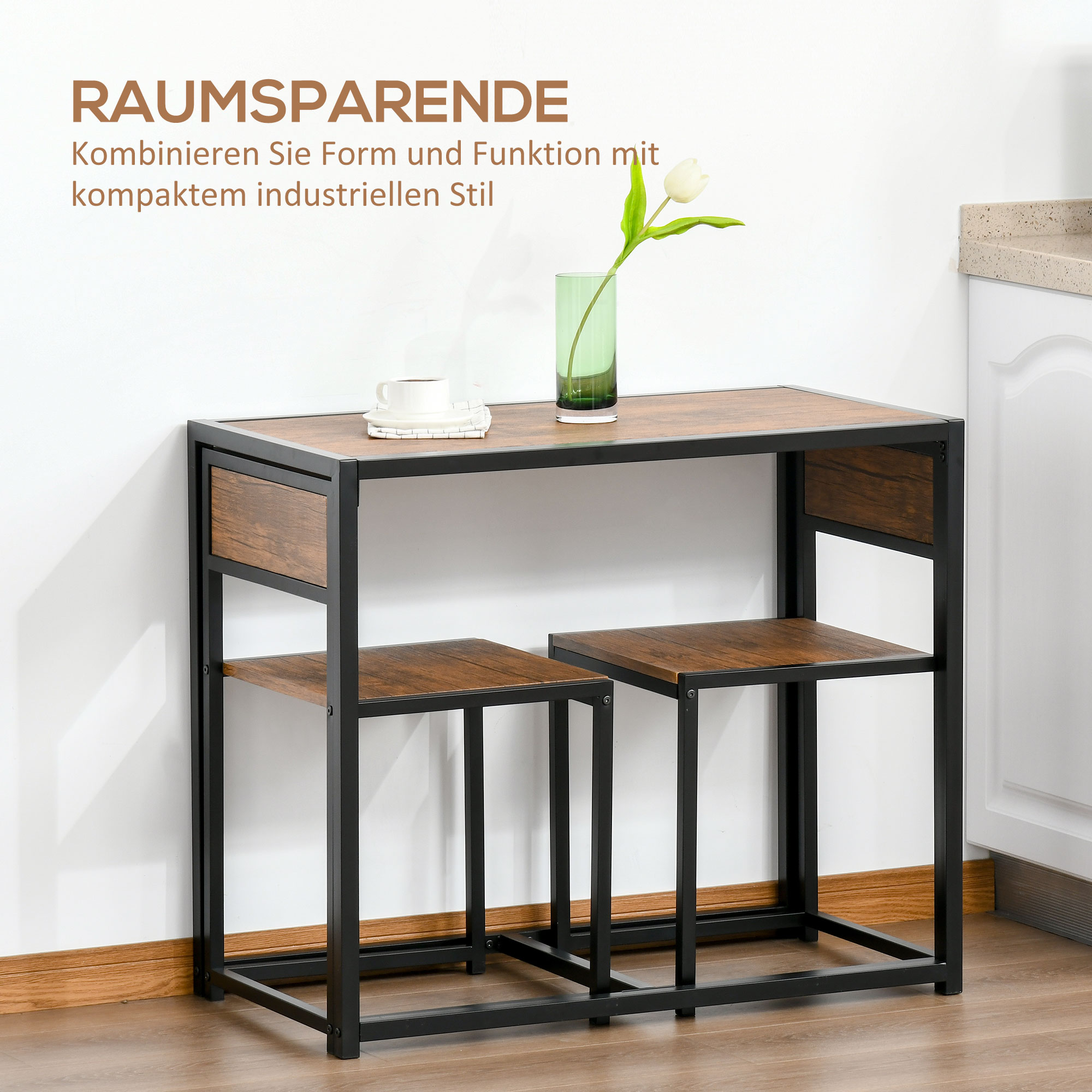 3 daļu bāra galda komplekts, dabīga, melna, MDF, tērauds, 90 x 47 x 76 cm - Image 5