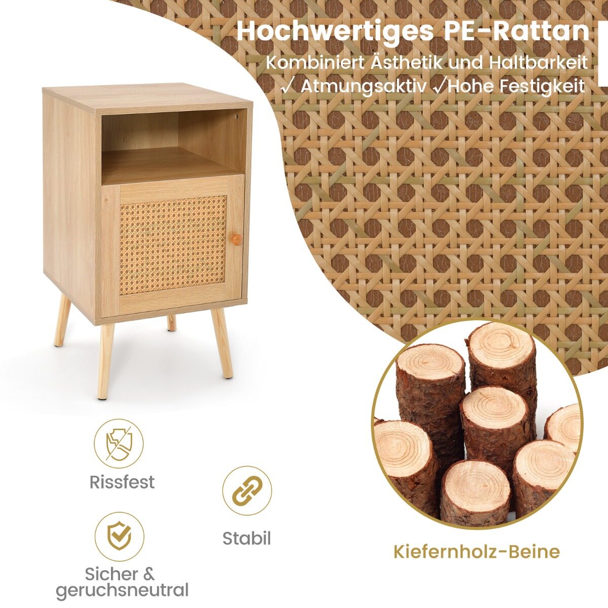 Öökapp hoiuruumi ja PE-rattanist kaunistatud uksega, naturaalne, 2 tk