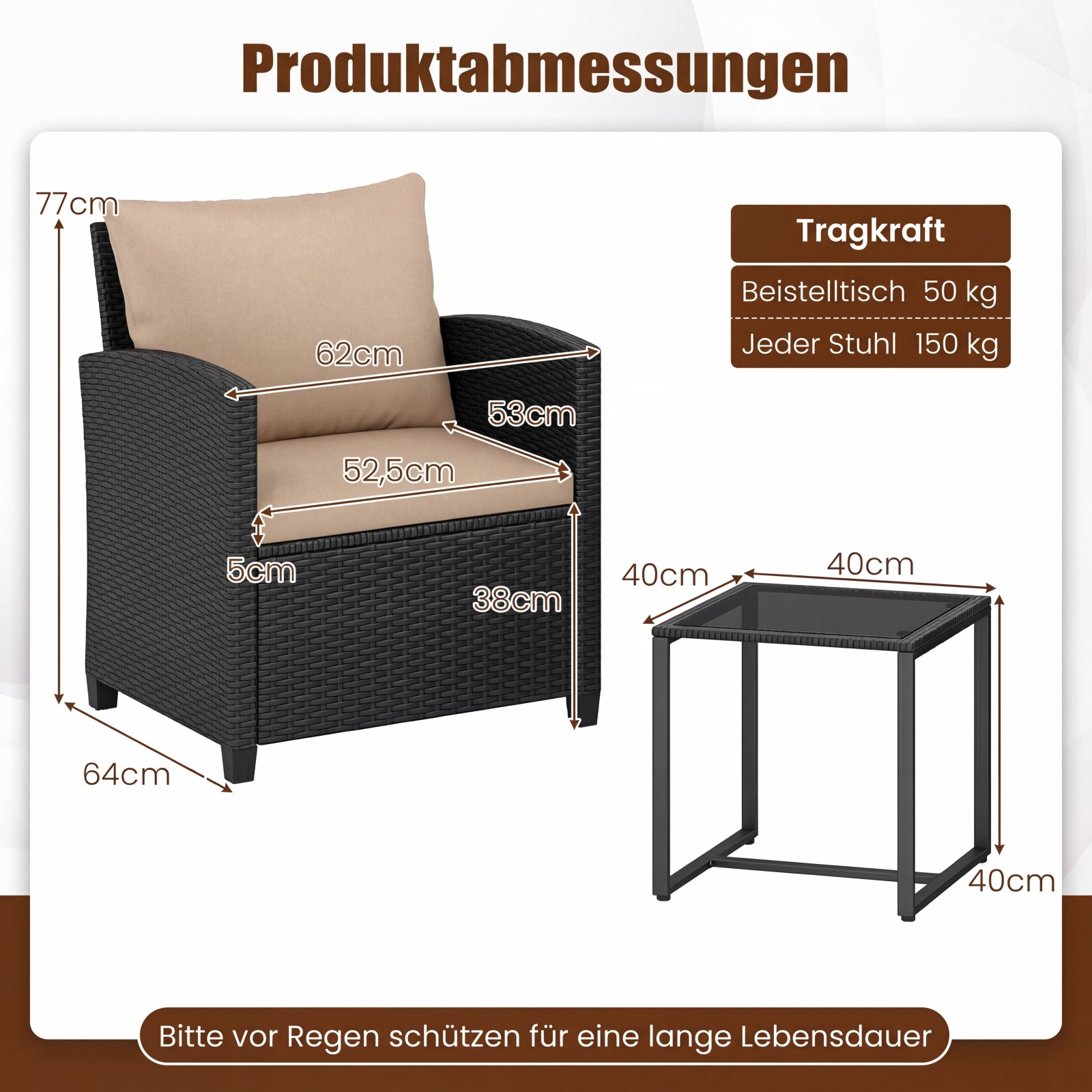 Rattani aiamööbli komplekt 2 tooli ja klaaslauaga - Image 2