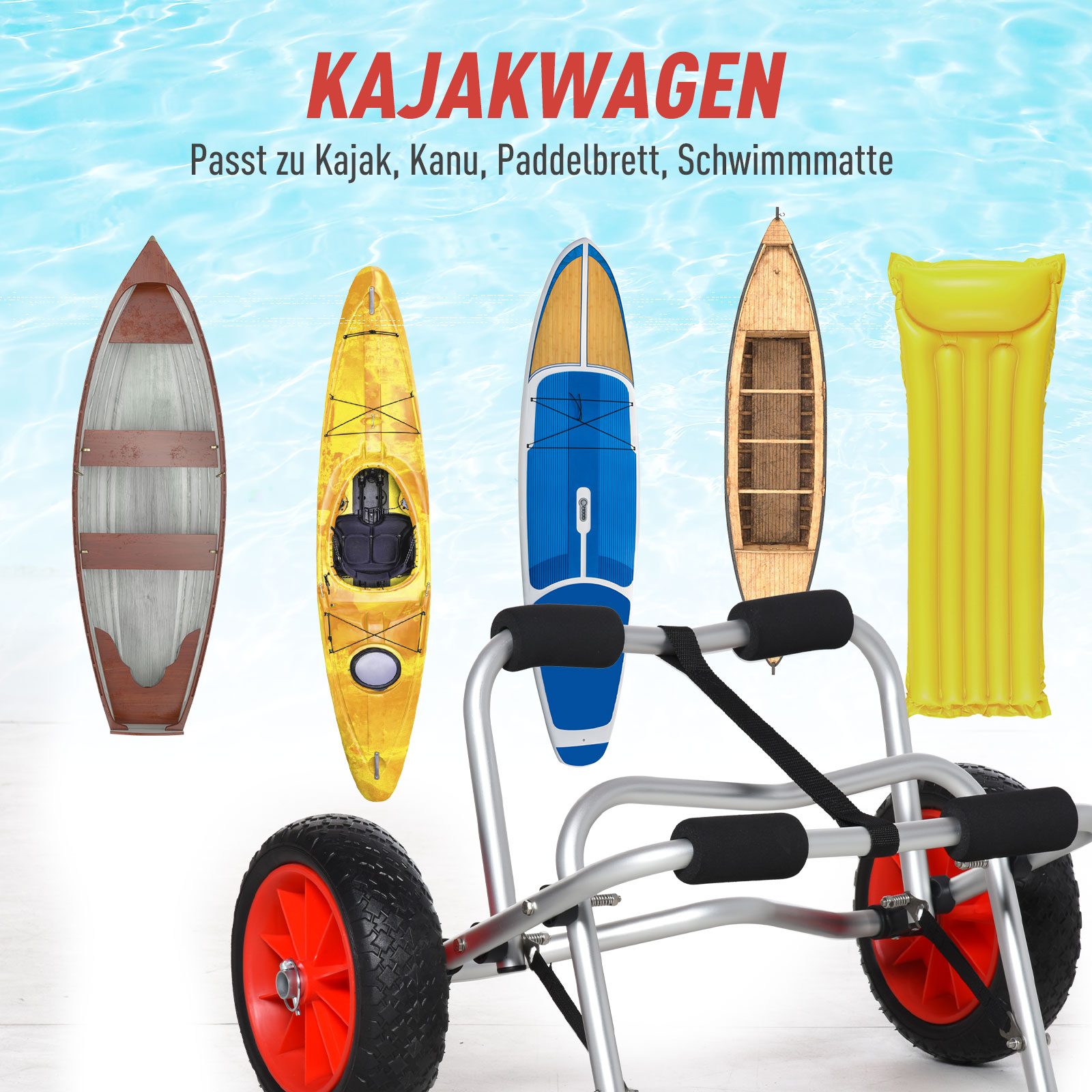 Saliekams kanoe ratiņratiņi, sudraba, alumīnijs, līdz 75 kg, 68 x 44,5 x 40 cm - Image 4