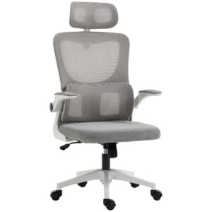 Biroja krēsls, regulējams augstums, regulējams galvas balsts, pelēks, 60 x 59 x 114-122 cm