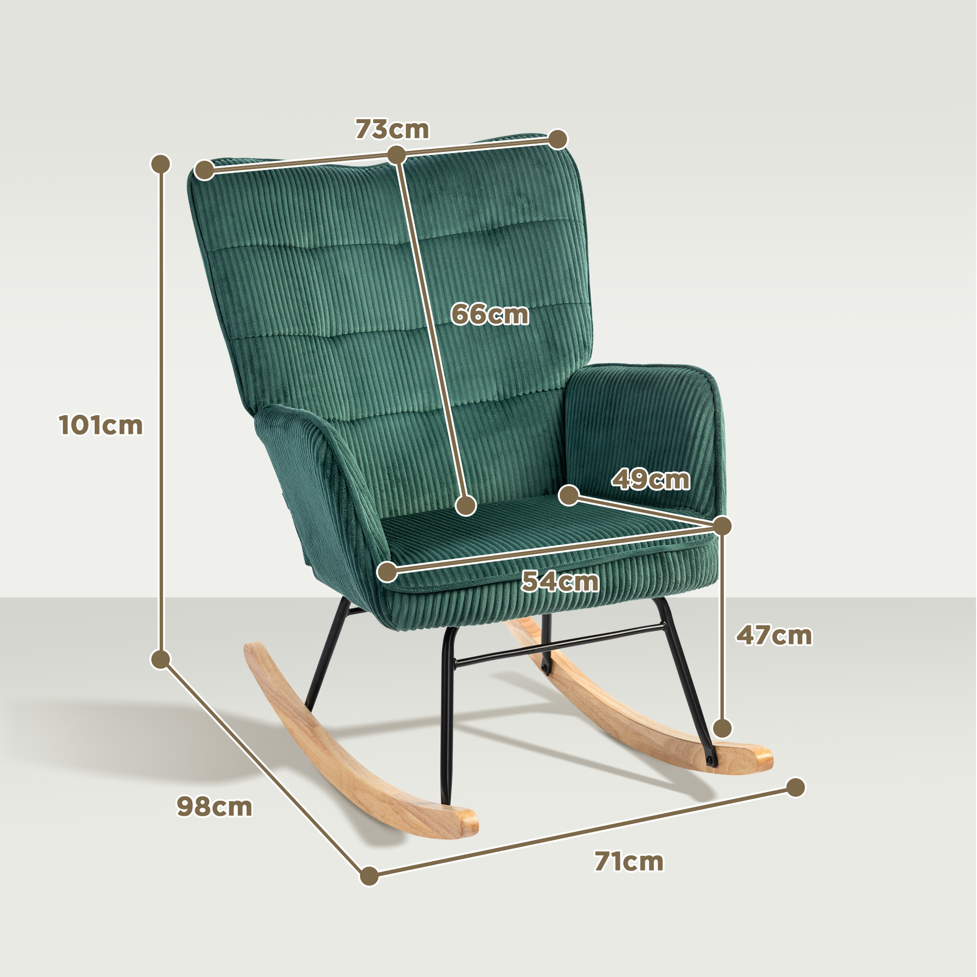 Keinutuoli, pyökkipuinen jalusta, paksu pehmuste, tummanvihreä, enintään 120 kg - Image 3