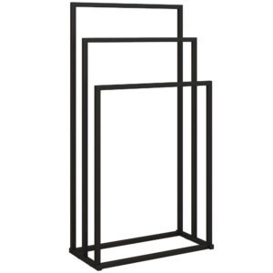Laisvai pastatomas rankšluosčių laikiklis su 3 strypais, plienas, juodas, 45 x 21,5 x 85 cm