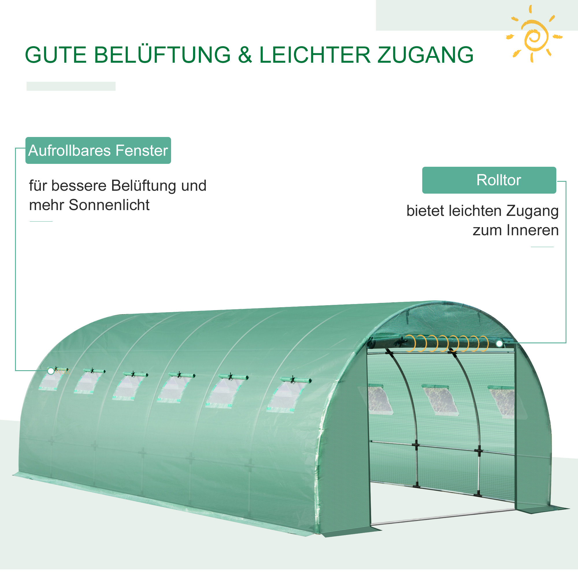 Šiltnamio danga 6 x 3 x 2 m, žalia, PE - Image 4