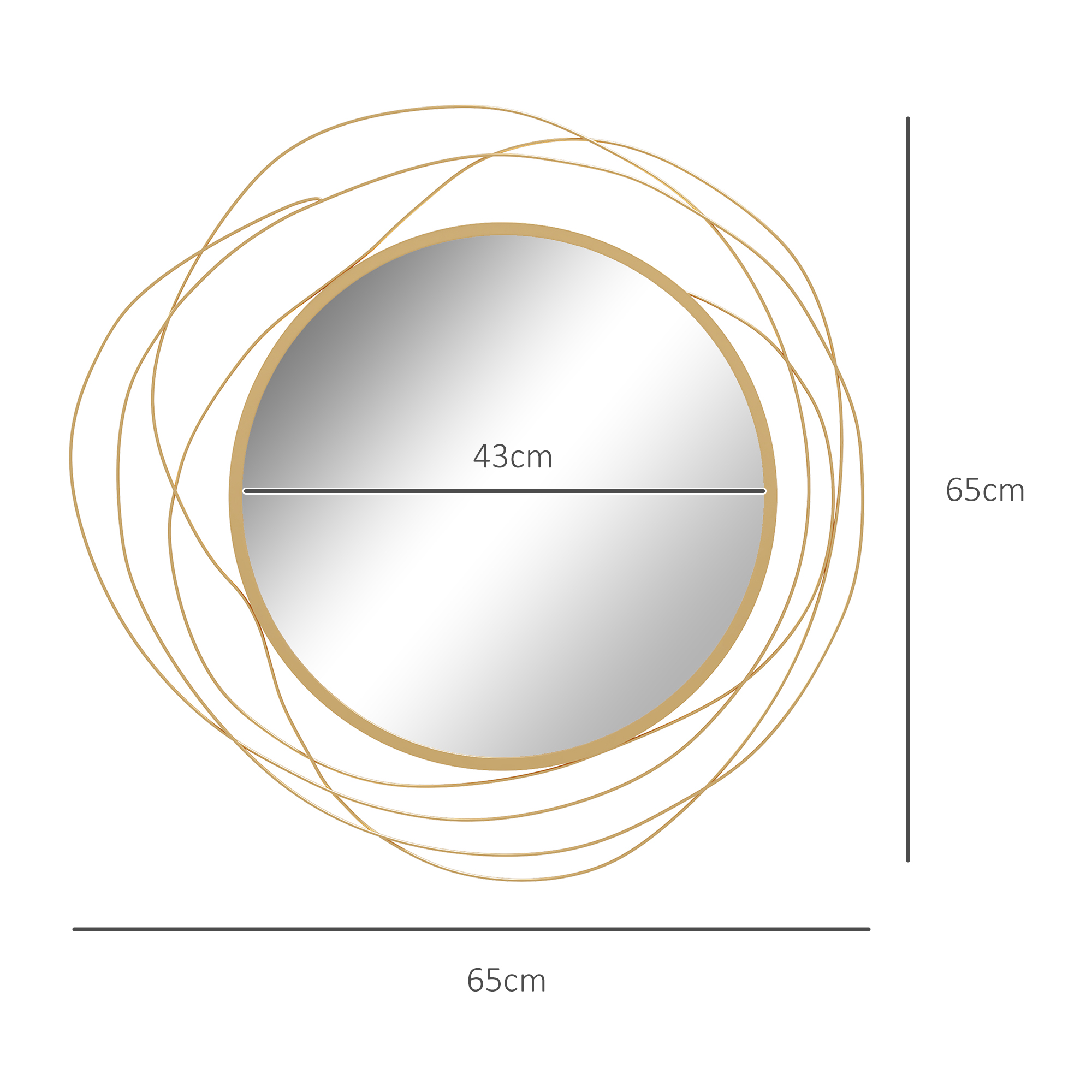 Seinäpeili, pyöreä, metallikehys, Ø65 cm, kulta - Image 3
