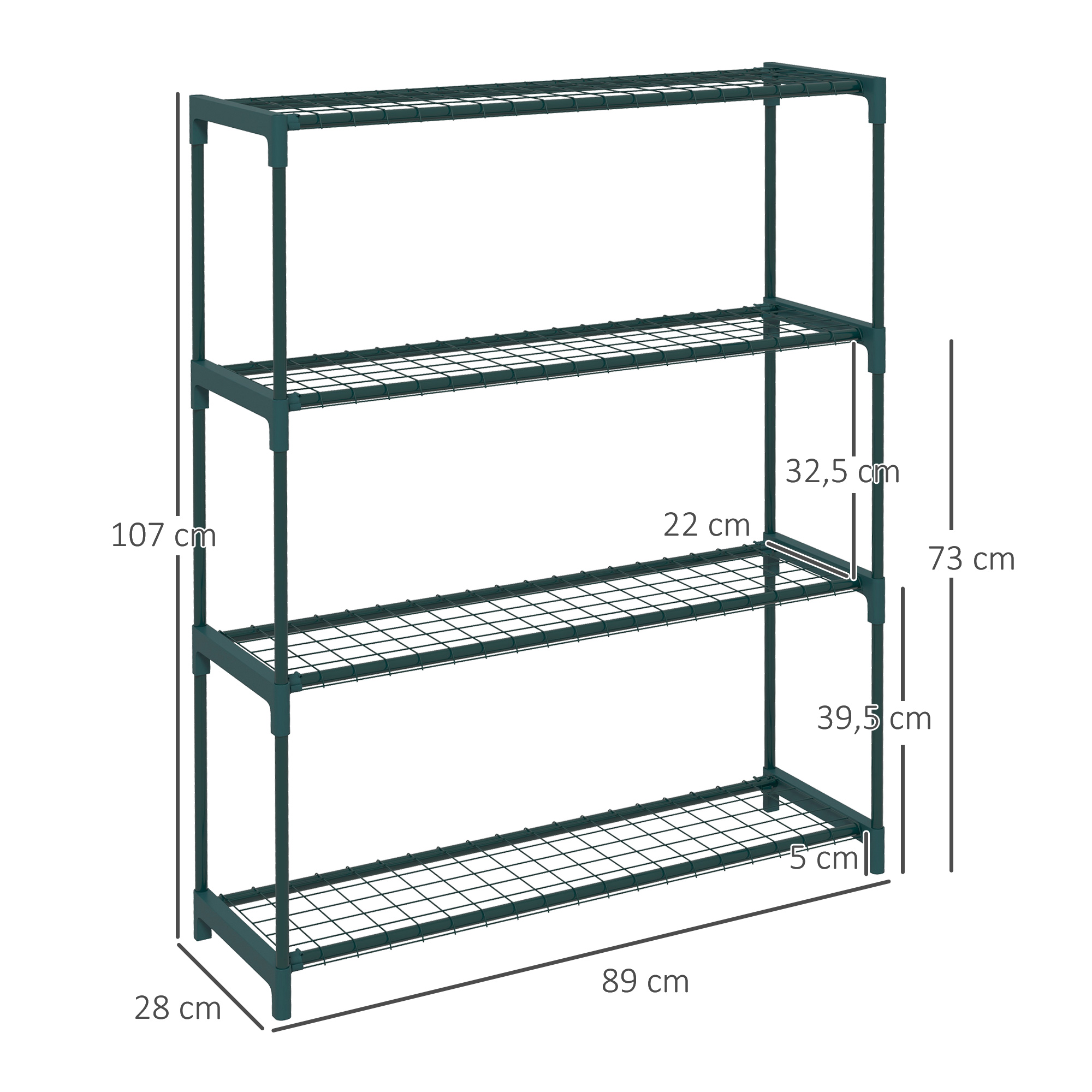 Kasviteline 4 hyllyllä, tummanvihreä, 89 x 28 x 107 cm - Image 3