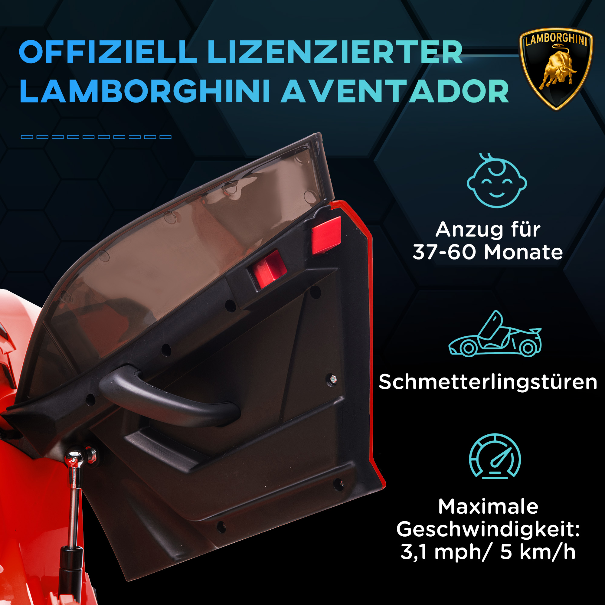 Elektriska bērnu mašīna Lamborghini Aventador SVJ Roadster, sarkana, 107,5 x 64,5 x 47 cm - Image 4
