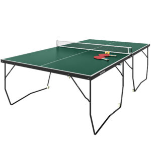 Lauatenniselaud komplektiga, kokkupandav, 8 ratast, roheline, 274 x 152,5 x 76 cm