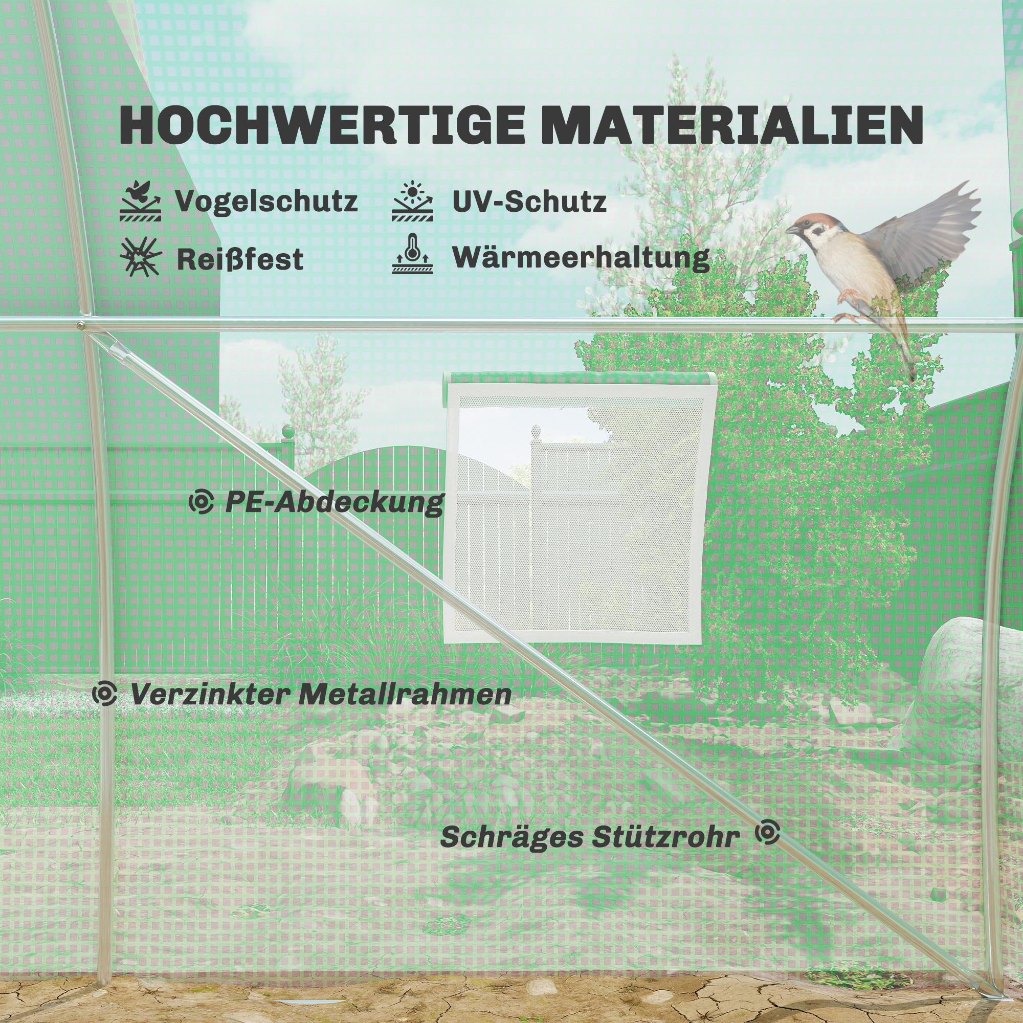 Sisäänkäveltävä kasvihuone, 8 verkkoikkunaa, kestävä kalvo, teräsrunko, vihreä, 6 x 3 x 2 m - Image 4