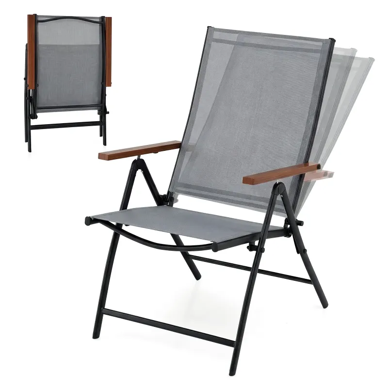 2 aiatooli komplekt 5-asendilise reguleeritava seljatoega, kokkupandavad, hallid, 56 x 71 x 100 cm