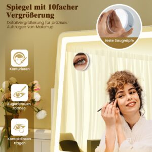Valgustusega meigipeegel, 80 x 55 cm, 10X suurenduspeegel, valge