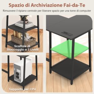 L formos kampinis stalas su lizdais ir USB 120x120 cm juodas spalvos