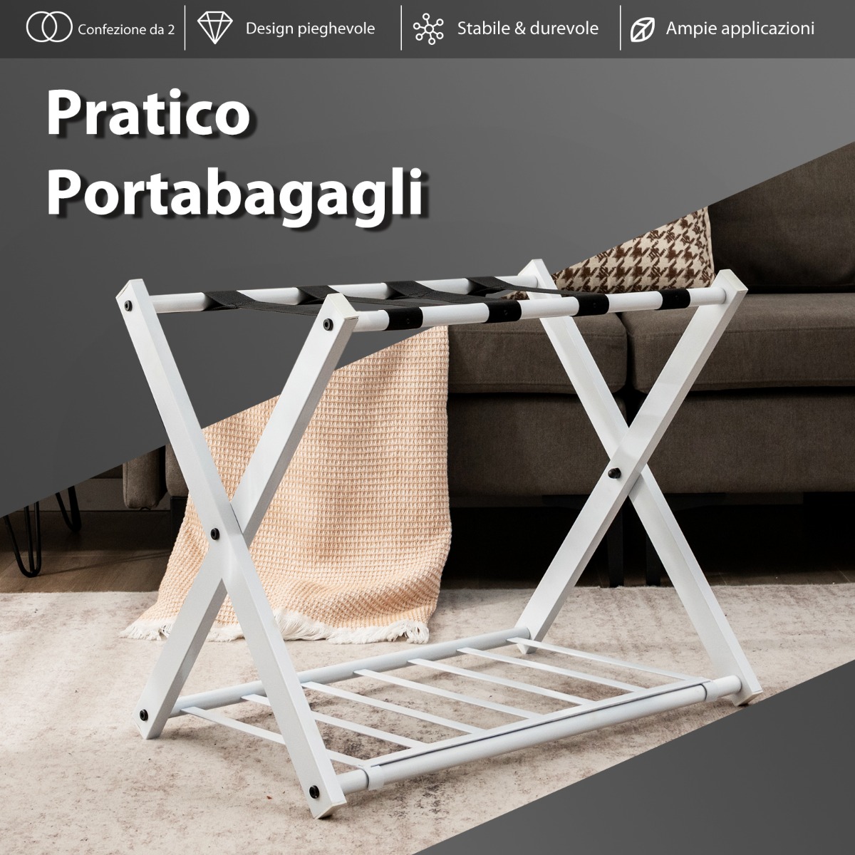 2 tk kokkupandavad pagasihoidjad, valge - Image 2