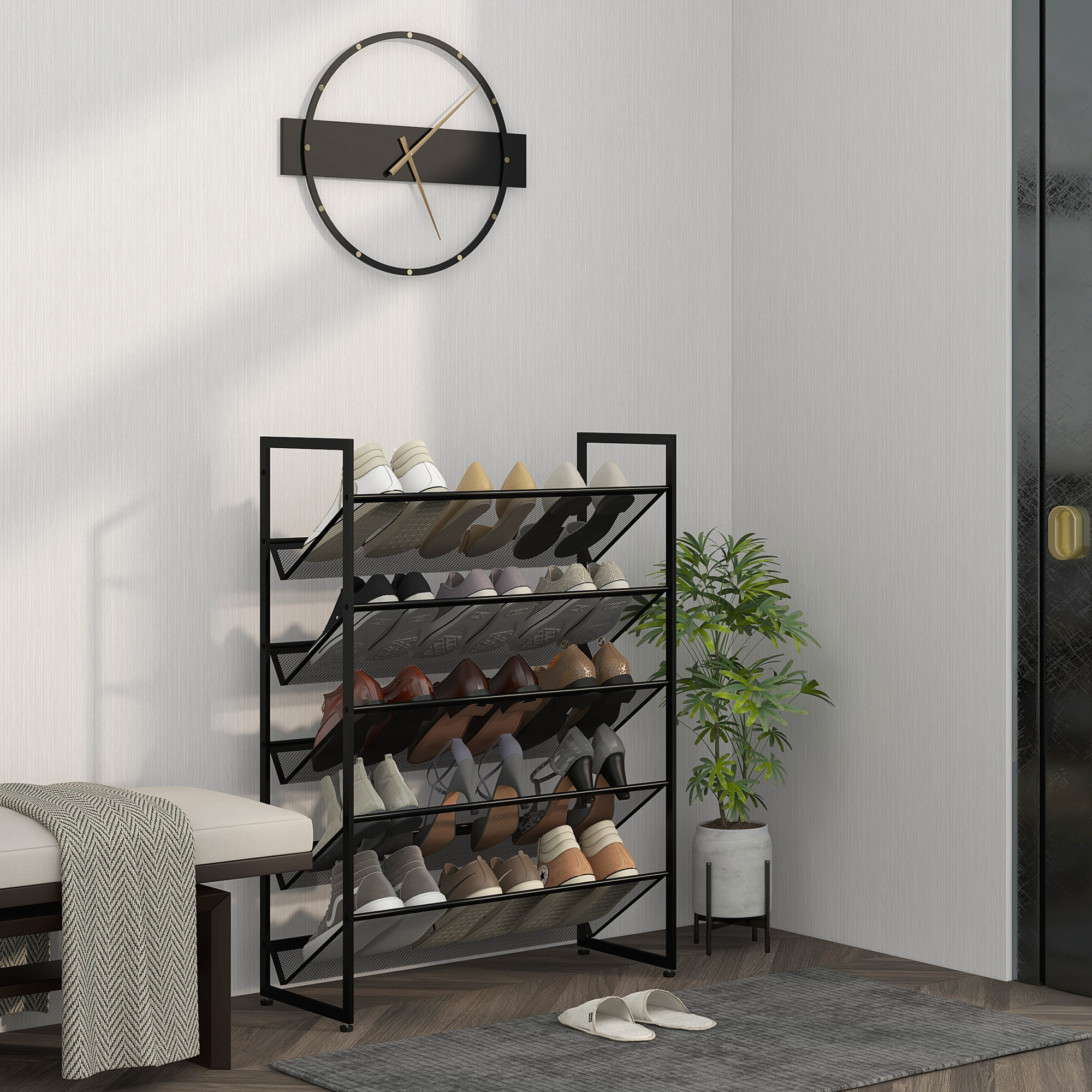 Kenkäteline, musta, 5 hyllyä, 72 x 30 x 102 cm - Image 8