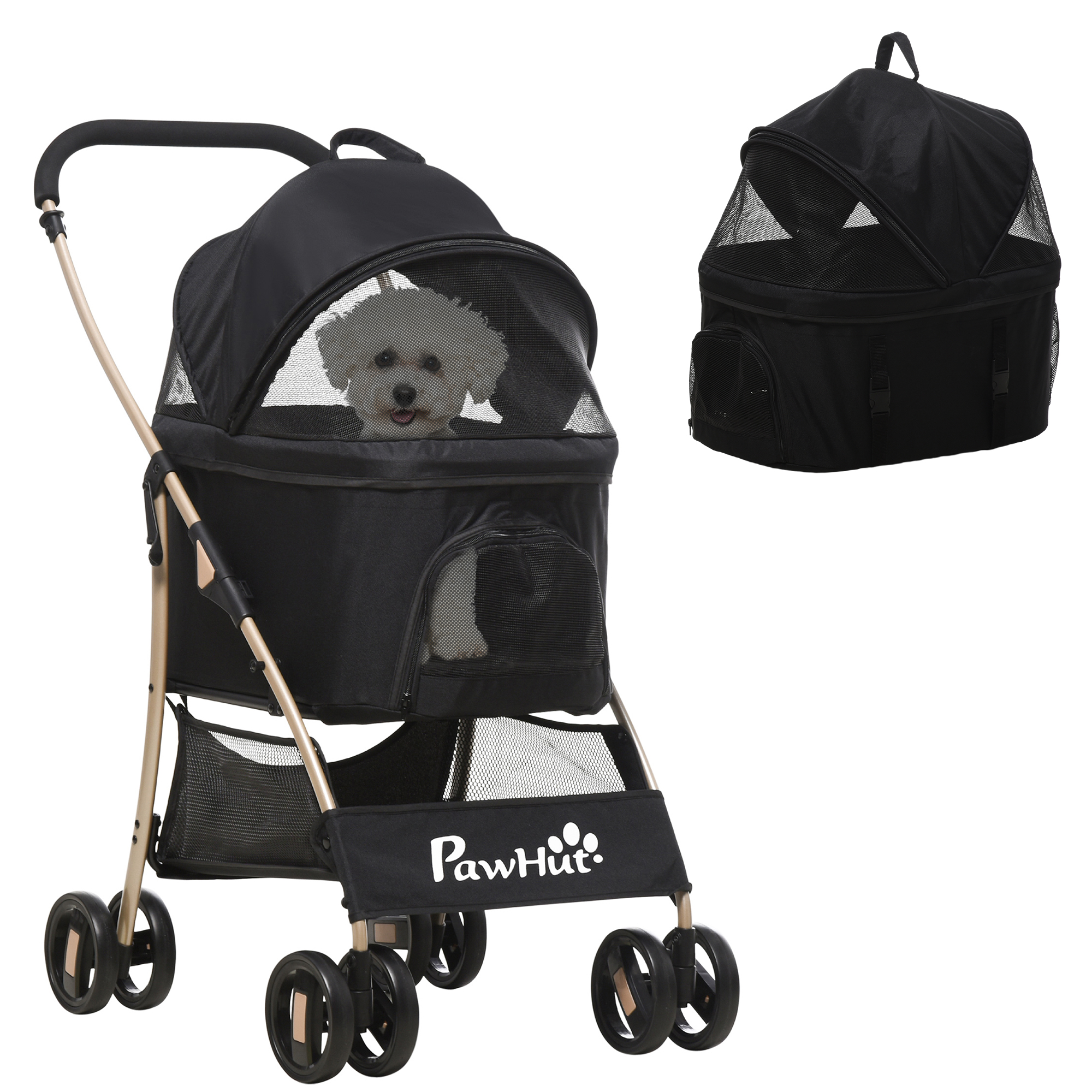 2-in-1 koera jalutuskäru ja transpordikorv, kuni 10 kg, kokkupandav, must, 82 x 49,5 x 98 cm