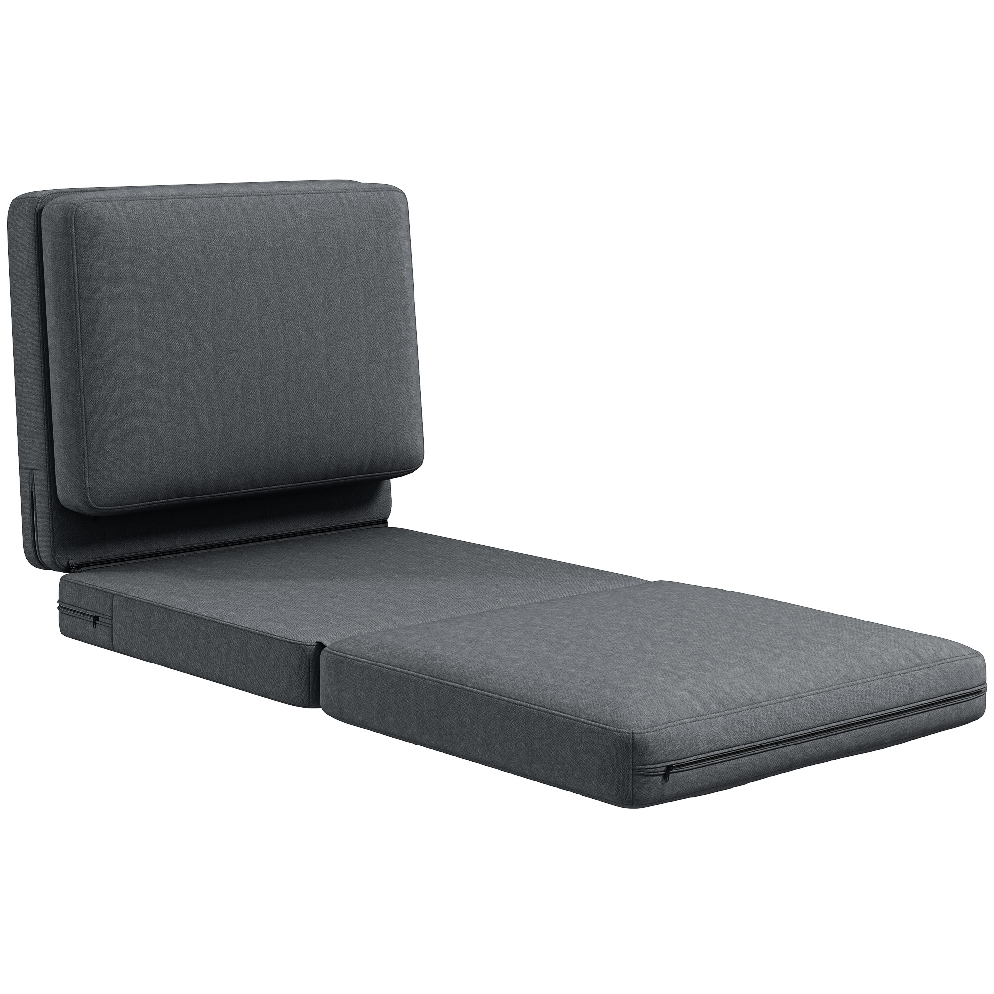 Sulankstoma grindų kėdė su pagalvėle, transformuojama sofa, tamsiai pilka, 75 x 268 x 18 cm