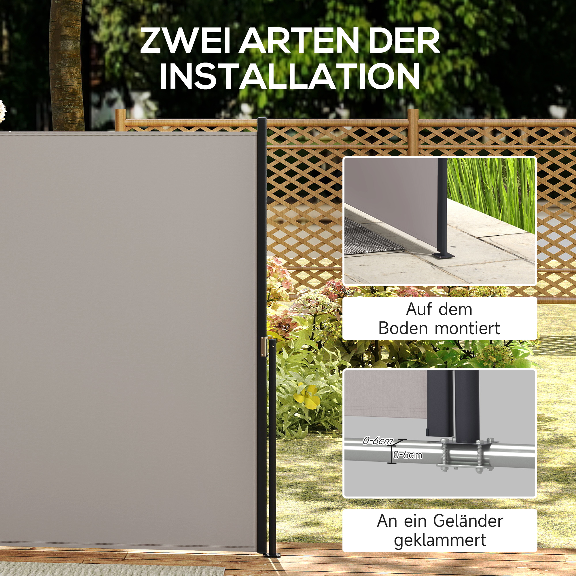 Sānu markīze ar izvelkamu aizslietni, gaiši pelēka, 3 x 1,4 m - Image 6