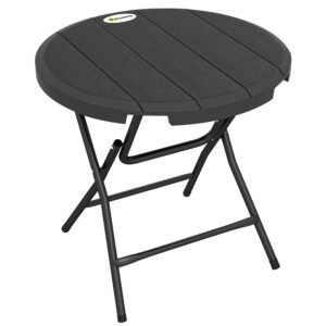 Apvalus sulankstomas sodo stalas 4 asmenims, medienos imitacija, plienas ir HDPE, tamsiai pilkas, 80 x 80 x 73 cm