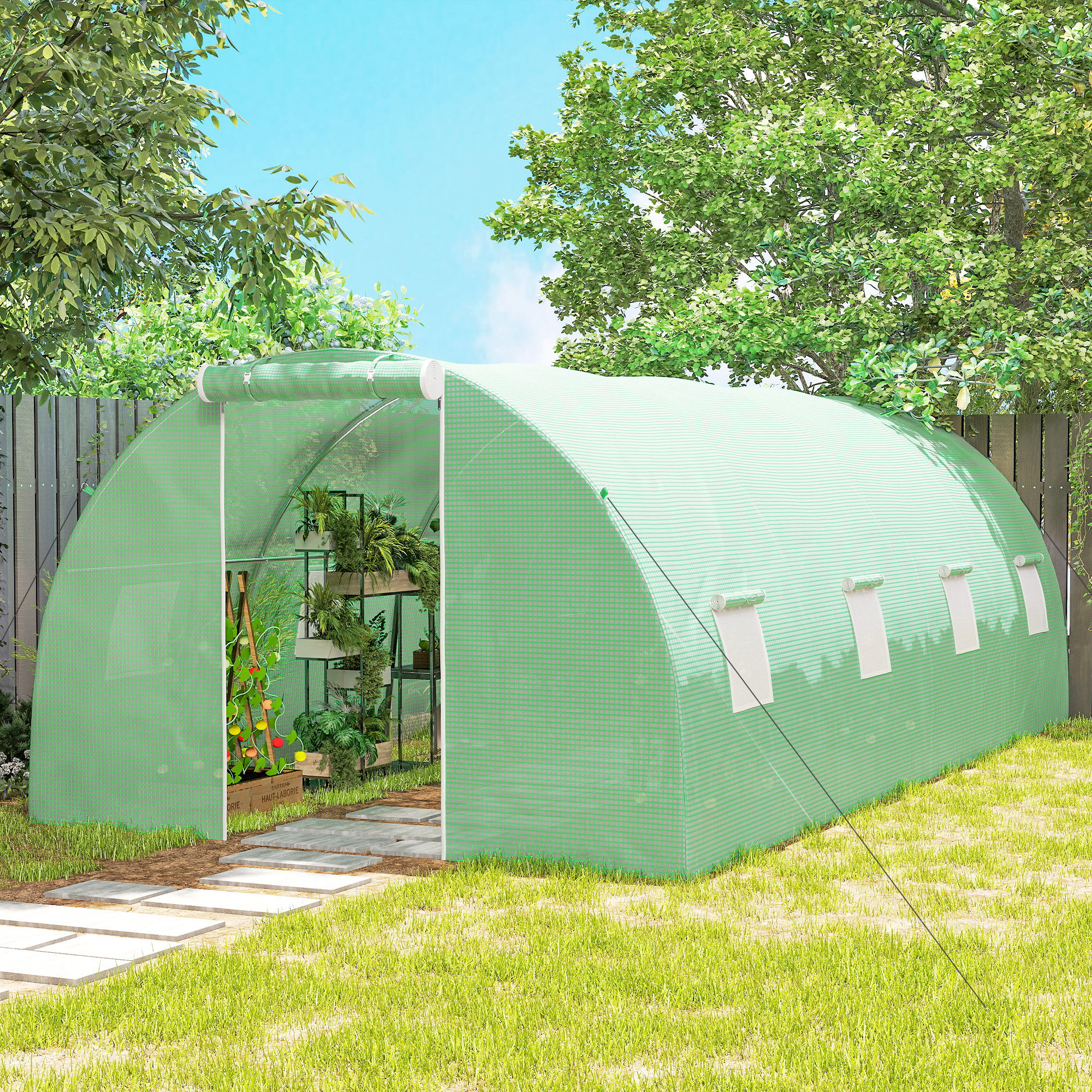 Sisäänkäveltävä kasvihuone, 8 verkkoikkunaa, kestävä kalvo, teräsrunko, vihreä, 6 x 3 x 2 m - Image 8