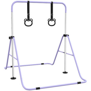 Vaikų gimnastikos skersinis su žiedais, reguliuojamas, sulankstomas, neslystantis, plienas, violetinis, 148 x 105 x 88-128 cm