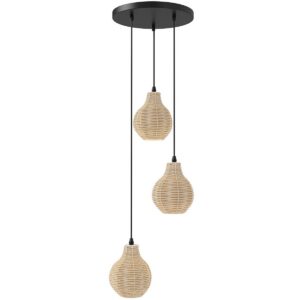 Boho 3-lambiga rippvalgusti, naturaalne rattan