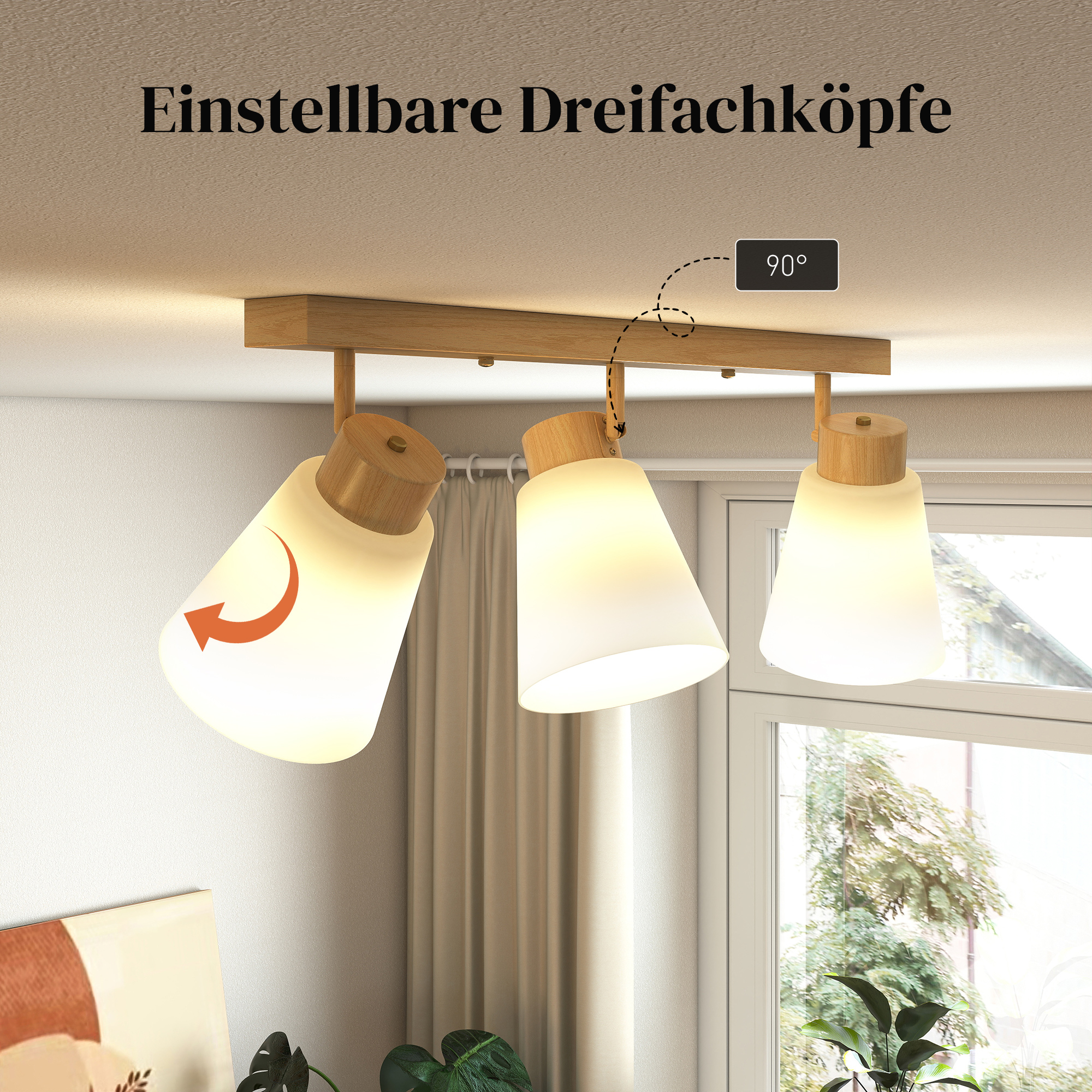 LED-kattovalaisin, 40 W, luonnonpuu ja kermanvärinen, 55 x 13 x 20 cm - Image 4
