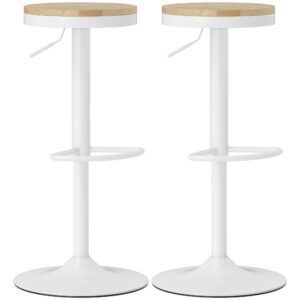 2-osaline baaritoolide komplekt, reguleeritav, 360° pööratav, naturaalne puit+valge, 38,5 x 38,5 x 60-80 cm