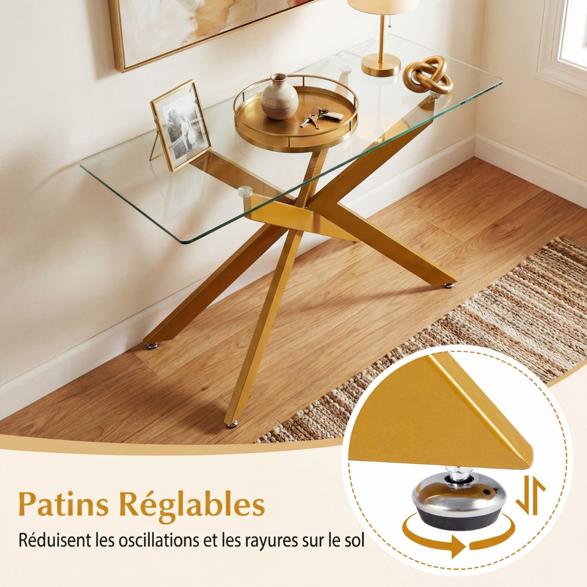 Zelta stikla konsoles galds 115x45x78 cm - Image 2