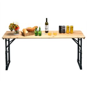 Sulankstomas pikniko stalas 168,5 × 50 cm, reguliuojamo aukštį 75–105 cm, medinis