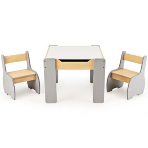 4 Viename vaikų veiklos stalas ir kėdės MDF, pilkas, 63,5 × 61,5 × 48 cm