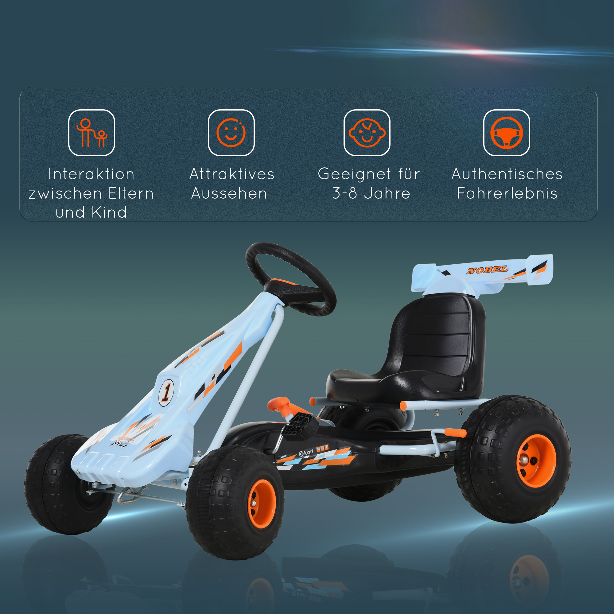 Pedāļu gokarts ar rokas bremzi, regulējamu sēdekli, gaiši zils, 97 x 66 x 59 cm - Image 7