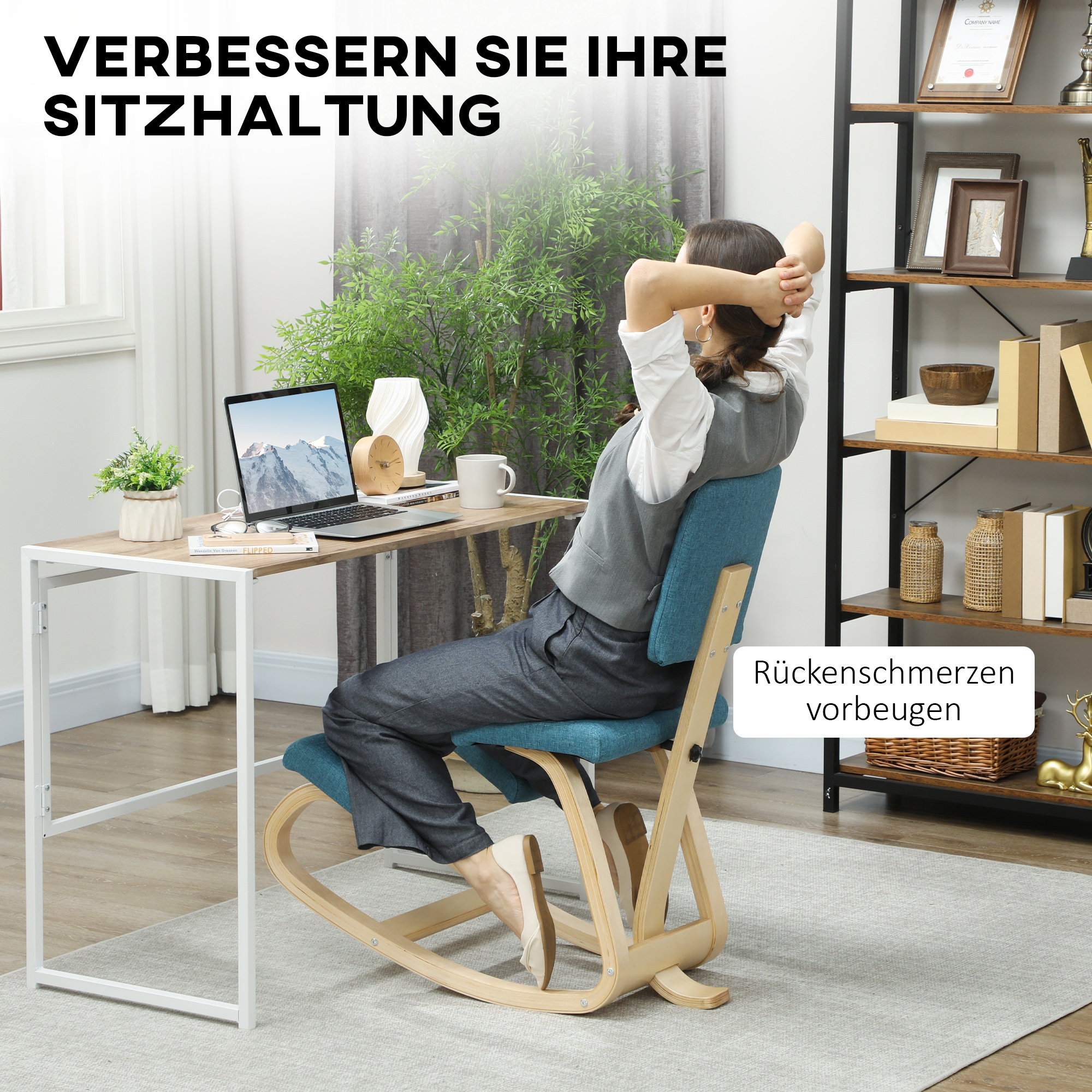 Kneeling chair, tamsiai mėlyna, beržo mediena, 84 x 51 x 93 cm - Image 4