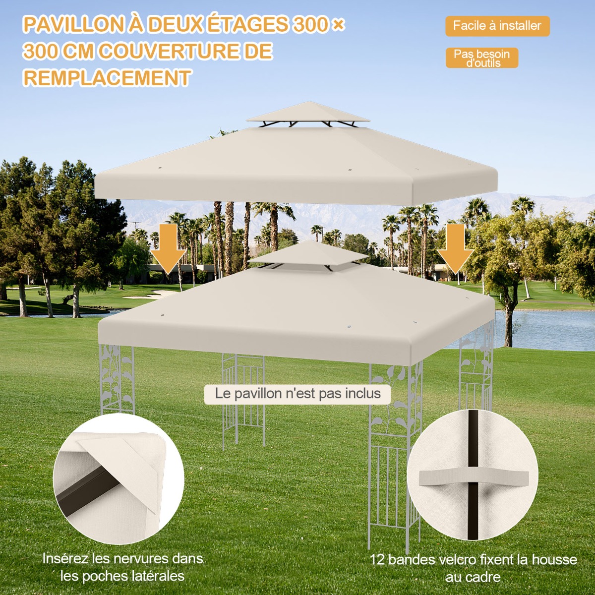 Pakeitimo viršutinis dangtis 300 × 300 cm dviaukštei terasos pavėsinei, smėlio spalvos - Image 2