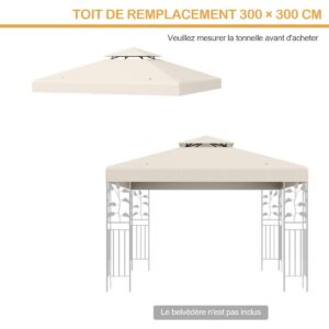 Pakeitimo viršutinis dangtis 300 × 300 cm dviaukštei terasos pavėsinei, smėlio spalvos