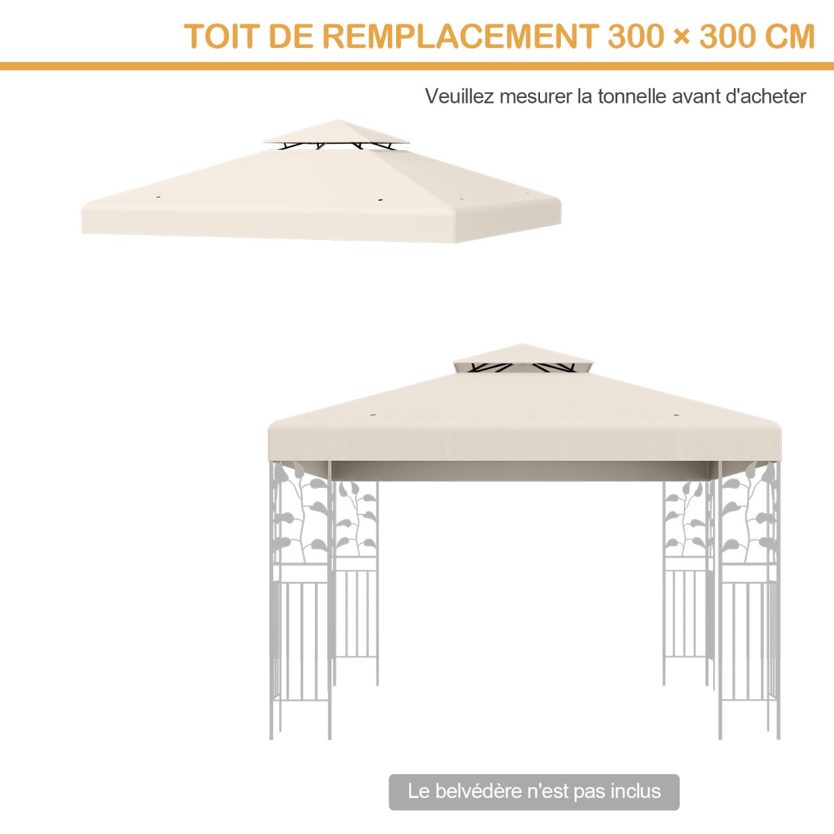 Pakeitimo viršutinis dangtis 300 × 300 cm dviaukštei terasos pavėsinei, smėlio spalvos
