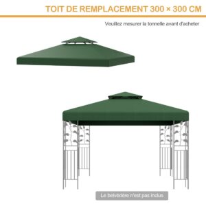 Pakeitimo viršutinis dangtis 300 × 300 cm dviaukštei terasos pavėsinei, tamsiai žalias