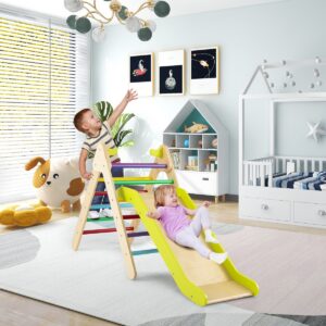 2 in 1 puidust laste ronimiskolmnurk liumäega, multicolor
