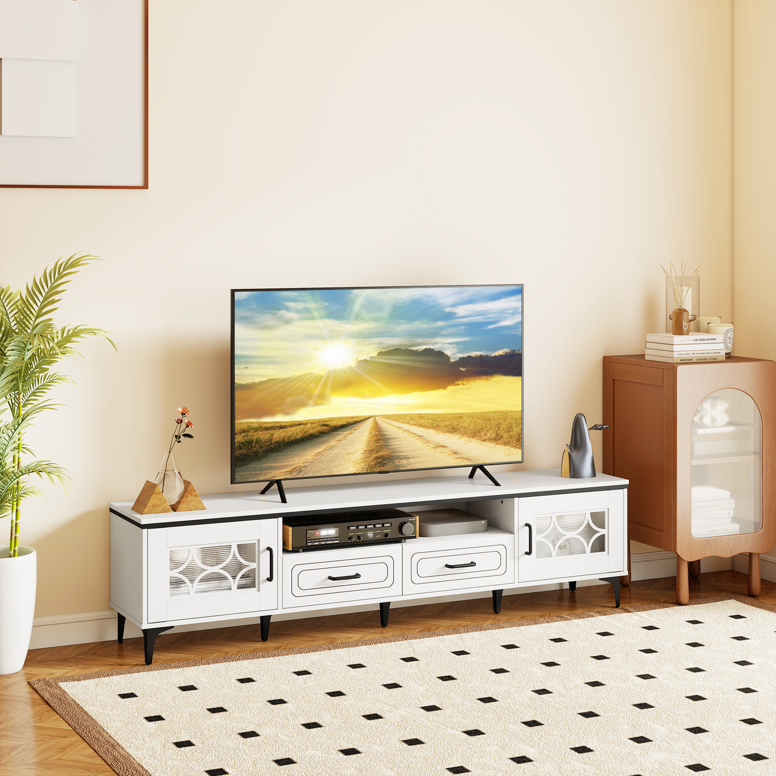 TV staliukas 180.5cm 80" televizoriui baltas