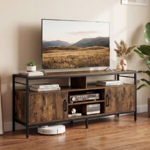 TV spintelė 65" televizoriui, 2 spintelės, 4 atviros lentynos, ruda