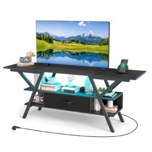 TV staliukas 65" televizoriui, 3 lygiai su LED apšvietimu, juodas spalvos