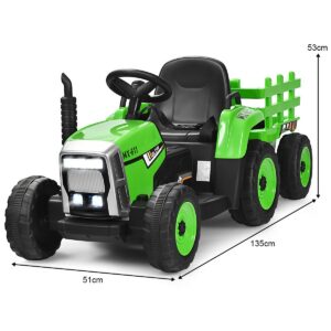 12V laste traktor 3-käiguline rohelise haagisega